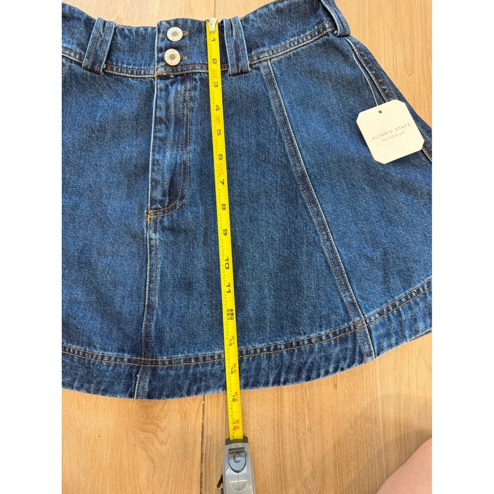 Altar'd State Womens Denim Mini Skirt Blue Medium Wash A-Line Flared Size S NEW - Picture 6 of 7